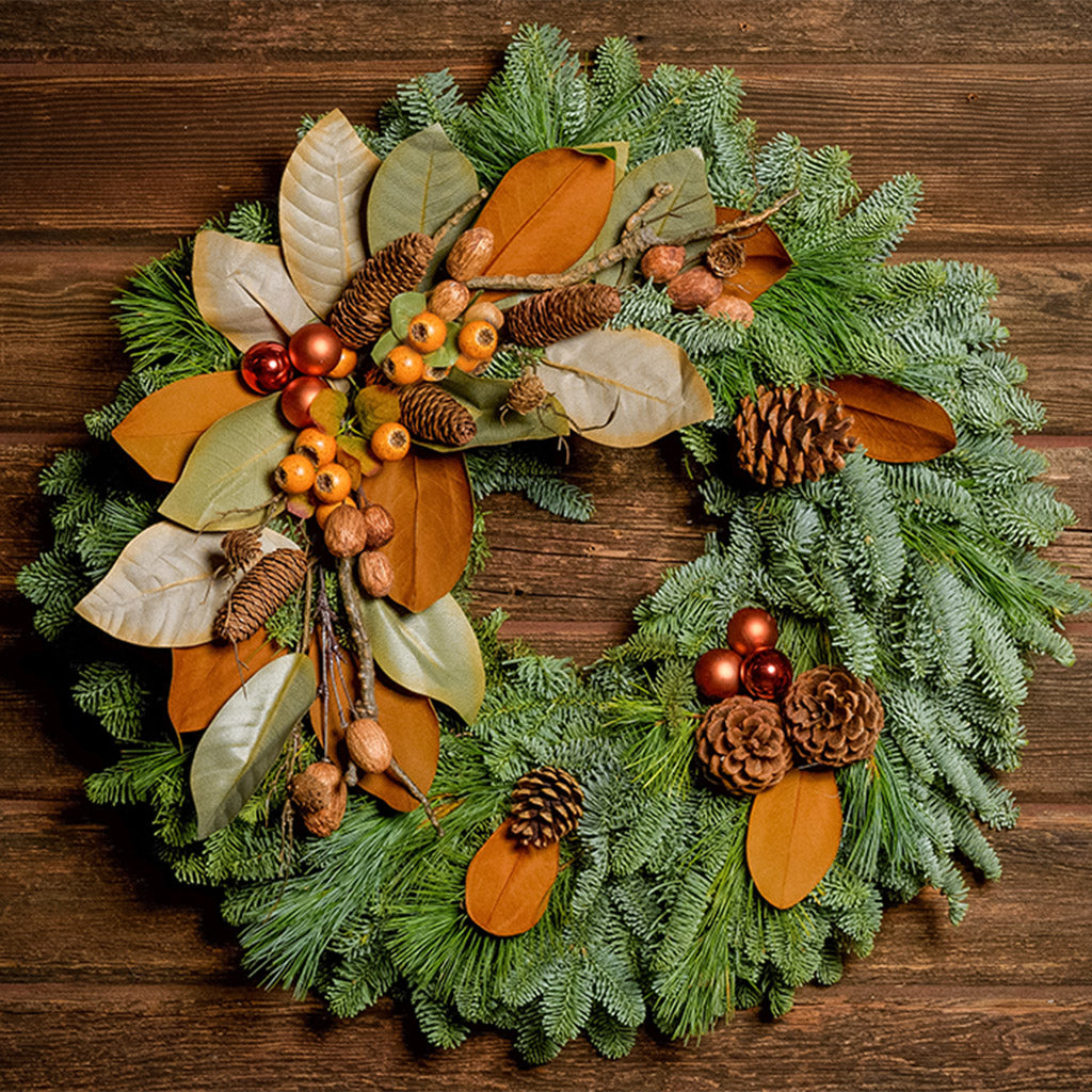 Thanksgiving Wreath, Cream top Sunflowers & Pumpkins Wreath, Evergreen Wreath with Fall Decor