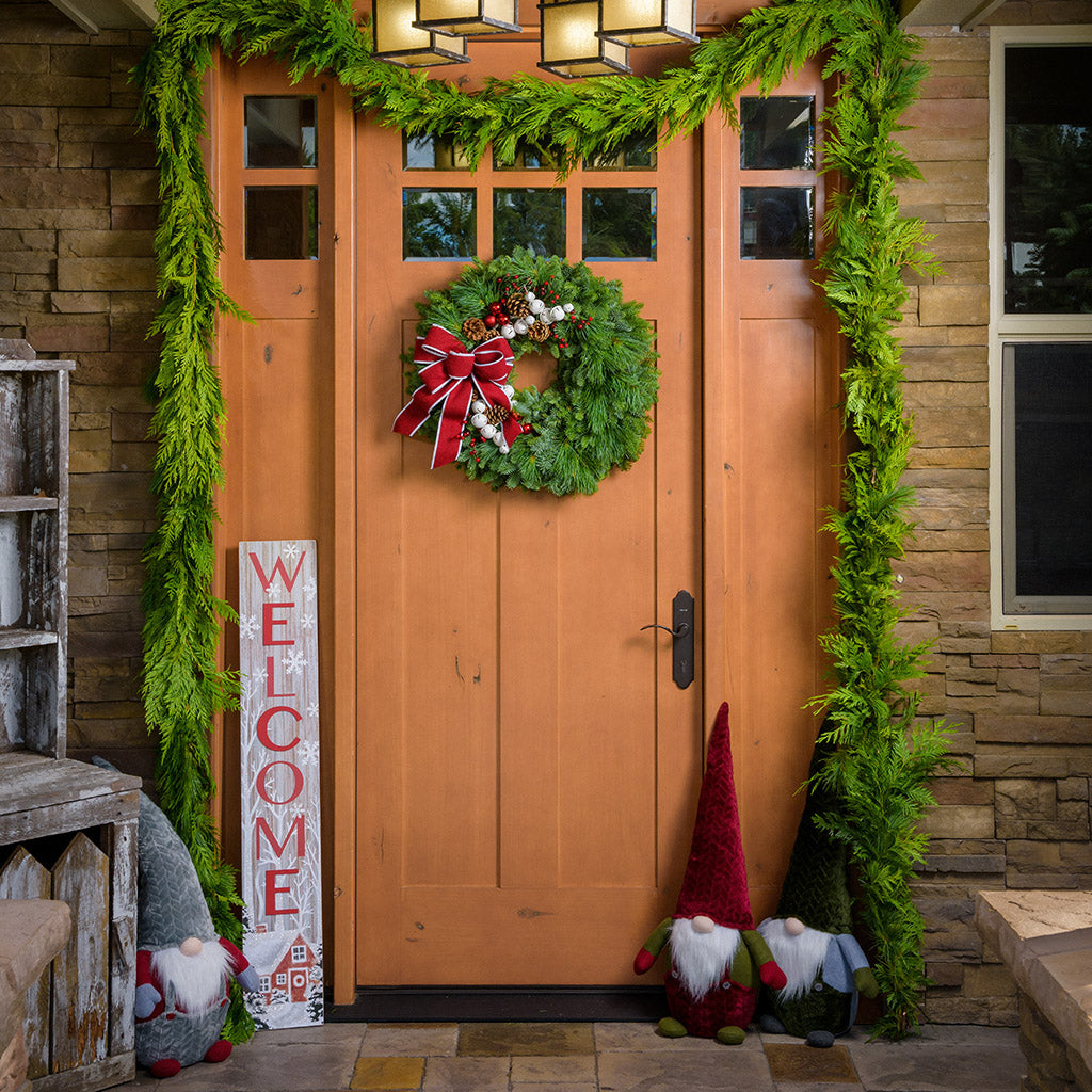 Fresh mixed garland lush combination of red and incense cedar and white pine.