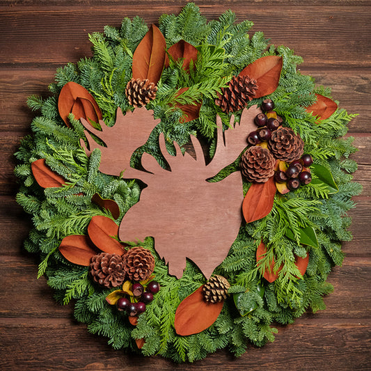 Moose Head Cut Out on evergreen wreath