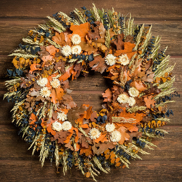 Fall Wreath with Dried Flowers & Preserved Eucalyptus