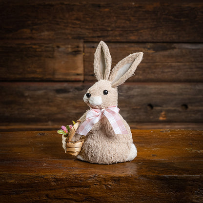 a natural sisal rabbit in a white metal pot