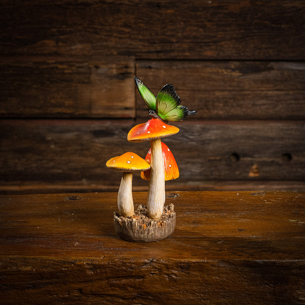 resin mushroom & butterfly decoration