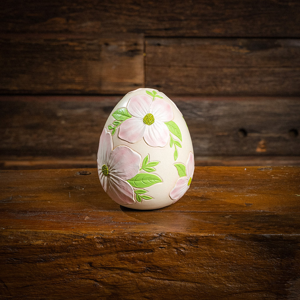 decorative resin egg etched with dogwood flowers