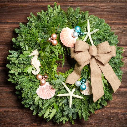 Sea theme decorated evergreen wreath