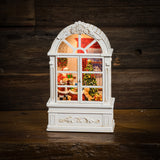 White Window with Santa Lighted Water Globe