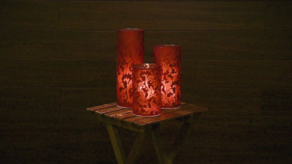 Lighted Red Glass Luminaries