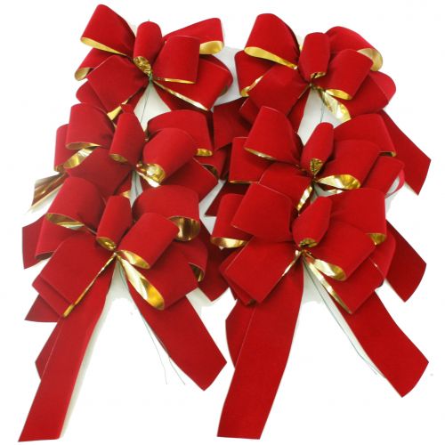 Six gold backed red velveteen bows