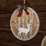 10 inch circular sign with deer hanging on a dark wooden background.